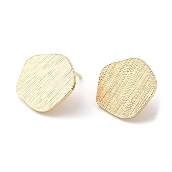 Brass Stud Earring Findings, Polygon with Vertical Loops, Real 18K Gold Plated, 15x15.5mm, Hole: 2mm, Pin: 0.7mm