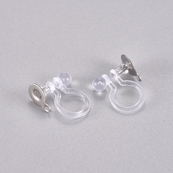 304 Stainless Steel and Plastic Clip-on Earring Findings, Stainless Steel Color, 9x12x5mm, Hole: 1mm