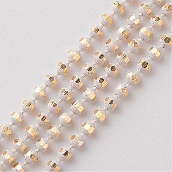 Brass Faceted Ball Chains, Soldered, Rack Plating, Two Tone, White, 1.5mm