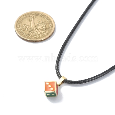 Alloy Enamel Dice Pendant Necklace with Polyester Cords(NJEW-JN04515)-4