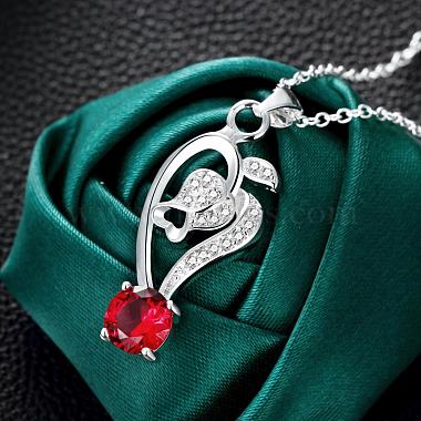 Silver Plated Brass Cubic Zirconia Heart Pendant Necklaces(BB03284-A)-4