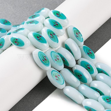 Printing Glass Oval Beads for Necklaces Bracelets Making(GLAA-B020-01A-09)-2