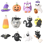 24Pcs 12 Styles Halloween Opaque Resin Pendants, Mixed Shapes Charms, with Platinum Iron Loop, Mixed Color, 11.5~33x14~27.5x5~11mm, Hole: 1.5~2mm, 2pcs/style(RESI-YW0004-84)