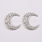 Iron Filigree Joiners Links, Etched Metal Embellishments, Hollow Out, Crescent Moon, Platinum, 43x37.5x0.5mm, Hole: 1.2mm(X-IFIN-T002-42P)
