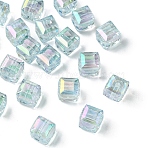 20Pcs Transparent Acrylic Beads, Cube, AB Color Plated, Faceted, Light Blue, 8x8x8mm, Hole: 1.7mm(PACR-YW0001-23C)