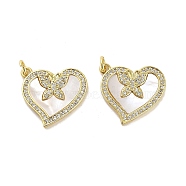 Brass Micro Pave Clear Cubic Zirconia Pendants, with Shell, Jump Rings, Real 18K Gold Plated, Butterfly, 19x20.5x3mm, Hole: 3.5mm(KK-K365-04F-G)