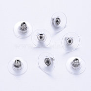 304 Stainless Steel Bullet Clutch Earring Backs, with Silicone Pads, Earring Nuts, Stainless Steel Color, 11.5x11.5x7mm, Hole: 1.2mm(STAS-S113-003P)