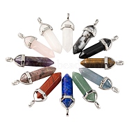 12Pcs 12 Style Natural Gemstone Double Terminated Pointed Pendants, with Random Alloy Pendant Hexagon Bead Cap Bails, Bullet, Platinum, 36~45x12mm, Hole: 3x5mm, 1pc/style(G-LS0001-74)