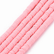 Handmade Polymer Clay Bead Strands, Heishi Beads, Disc/Flat Round, Misty Rose, 4x0.5~1mm, Hole: 1.5mm, about 320~447pcs/strand, 15.74~16.92 inch(X-CLAY-T002-4mm-71)