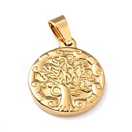 304 Stainless Steel Pendants, Flat Round with Tree of Life, Golden, 21.5x18x2.5mm, Hole: 4x5.5mm(STAS-J036-010G)