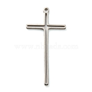 304 Stainless Steel Pendants, Cross Charm, Religion, Stainless Steel Color, 26x12.5x1mm, Hole: 1mm(STAS-G318-02P)
