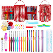 DIY Knitting Kits with Storage Bags for Beginners Include Crochet Hooks, Polyester Yarn, Crochet Needle, Stitch Markers, Scissor, Ruler, Tape Measure, Red, 18x44cm(WG60902-03)