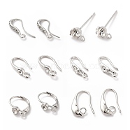 Rack Plating Brass Cubic Zirconia Earring Findings, with Horizontal Loops, Mixed Shape, Platinum, 6~16x2.5~4mm, Hole: 1.2~1.8mm, Pin: 0.8~1mm(KK-B057-02)