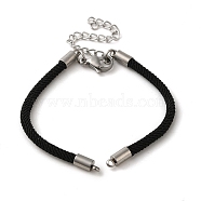 Milan Cord & 304 Stainless Steel Bracelets Making, Black, 6-5/8 inch(16.8cm)(MAK-H004-01A-P01)