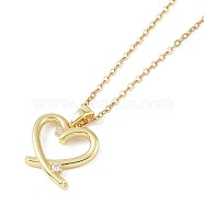 201 Stainless Steel Cable Chain Necklaces, Brass Micro Pave Cubic Zirconia Pendant Necklaces, Heart, Real 18K Gold Plated, 16.34 inch(41.5cm)(NJEW-P309-16C-G)