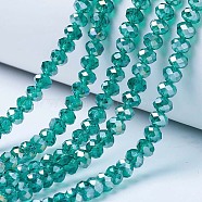 Electroplate Glass Beads Strands, AB Color Plated, Faceted, Rondelle, Dark Cyan, 4x3mm, Hole: 0.4mm, about 123~127pcs/strand, 16.5~16.9 inch(42~43cm)(X-EGLA-A034-T4mm-B04)