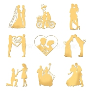 Nickel Decoration Stickers, Metal Resin Filler, Epoxy Resin & UV Resin Craft Filling Material, Golden, for Valentine's Day, Wedding, Human, 40x40mm, 9 style, 1pc/style, 9pcs/set(DIY-WH0450-107)