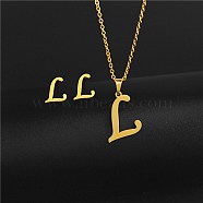 Golden Stainless Steel Initial Letter Jewelry Set, Stud Earrings & Pendant Necklaces, Letter L, No Size(IT6493-8)
