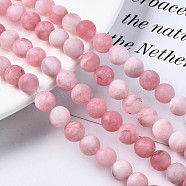 Natural White Jade Bead Strands, Dyed, Frosted, Round, Pink, 8~9mm, Hole: 1mm, about 46~48pcs/strand, 14.9 inch(X-G-R297-8mm-27)