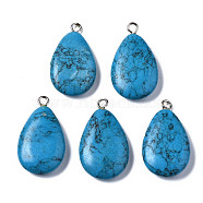 Synthetic Turquoise Pendants, with Platinum Iron Loop, Teardrop, 23~25x12~14x4~5mm, Hole: 2mm(G-S356-14B)