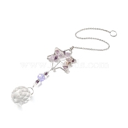 Amethyst Pendant Decoration, Hanging Suncatcher, with Stainless Steel Rings and Star Alloy Frame, Teardrop, Purple, 382x2mm, Hole: 10mm(AJEW-P098-06P)