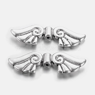 Tibetan Style Alloy Beads, Cadmium Free & Lead Free, Wing, Antique Silver, 14x44x4mm, Hole: 2mm(TIBEB-4993-AS-RS)