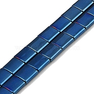 Electroplated Non-magnetic Synthetic Hematite Beads Strands, Square, 2-Hole, Blue Plated, 5x5x2mm, Hole: 0.8mm, about 74pcs/strand, 15.75 inch(40cm)(G-G089-B02-14)
