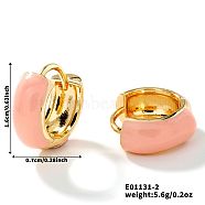 Brass Enamel Hoop Earrings, Fashionable and High-end European and American Style, Golden, Pink, 16x7mm(CM4062-2)