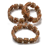 Dyed Natural Imperial Jasper with Resin Beaded Stretch Bracelets, Rectangle, Chocolate, Inner Diameter: 2-1/8 inch(5.4cm)(BJEW-G698-01A-04)