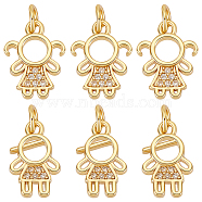 10Pcs 2 Styles Brass Micro Pave Cubic Zirconia Charms, with Jump Ring, Human, Golden, 14x9~10.5x2mm, 5pcs/style(KK-GA0001-55)
