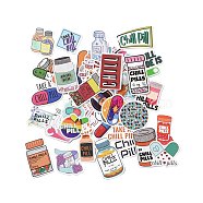 Cartoon Take Chill Pills Reminder Paper Stickers Set, Adhesive Label Stickers, for Water Bottles, Laptop, Luggage, Cup, Computer, Mobile Phone, Skateboard, Guitar Stickers, Mixed Color, 32~73x38~73x0.3mm, 52pcs/bag(DIY-G066-32)
