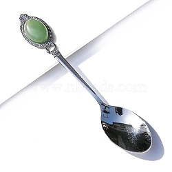403 Stainless Steel Spoon, with Natural Green Aventurine, Stainless Steel Color, 130x25mm(PW-WG78562-17)