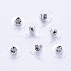 304 Stainless Steel Bullet Clutch Earring Backs, with Silicone Pads, Earring Nuts, Stainless Steel Color, 11.5x7mm, Hole: 0.5~0.9mm(STAS-S113-003P)