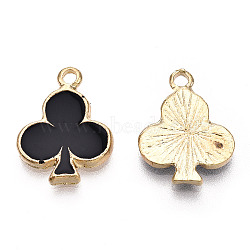 Barrel Plating Alloy Pendants, with Enamel, Cadmium Free & Nickel Free & Lead Free, Plum Blossom, Light Gold, Black, 17.5x13.5x2mm, Hole: 1.8mm(ENAM-T011-203-03)