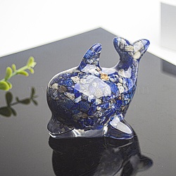 Resin Dolphin Display Decoration, with Natural Lapis Lazuli Chips inside Statues for Home Office Decorations, 90x56x62mm(PW-WG60983-01)