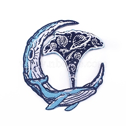 Ocean Wave Computerized Embroidery Cloth Iron on Patches, Stick On Patch, Costume Accessories, Appliques, Whale, 73x70mm(WG20178-02)