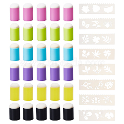 CRASPIRE 30Pcs 6 Colors Sponge Painting Tool, with Plastic Handle, Column, with 1 Set Flower Pattern Plastic Drawing Stencil, Mixed Color, 3.1~5.6x3.1~18.65x0.03~1.8cm(DIY-CP0007-53)