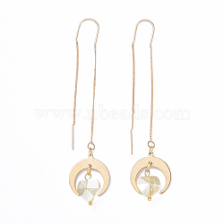Brass Ear Threads, with Brass Pendants, Glass Beads, Heart with Moon, Light Yellow, 84mm, Pin: 0.7mm(EJEW-JE04143-03)