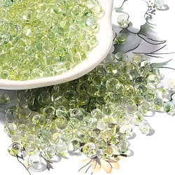 Transparent Baking Paint Glass Seed Beads, Two Tone, Fringe Teardrop Beads, Light Green, 5.5x4.5x3.5mm, Hole: 1.2mm, about 2812pcs/pound(SEED-P006-02B-09)