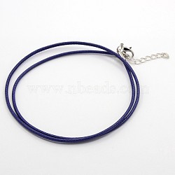 Waxed Cord Necklace Making, with Brass Lobster Claw Clasps and Brass Tail Chains, Marine Blue, 18 inches(MAK-F003-04)