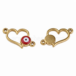 304 Stainless Steel Enamel Connector Charms, Golden, Heart with Evil Eye, Dark Red, 11.5x18x3mm, Hole: 1.2mm(STAS-N087-64-01G)