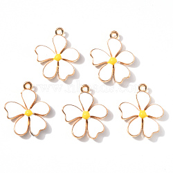 Alloy Enamel Pendants, Flower, Light Gold, White, 20x18x3mm, Hole: 1.4mm(ENAM-R058-01B)