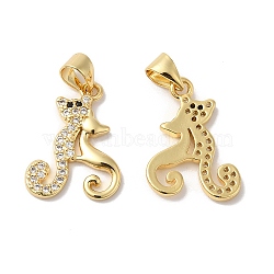 Rack Plating Brass Micro Pave Clear Cubic Zirconia Pendants, Cat Shape Charms, Long-Lasting Plated, Cadmium Free & Lead Free, Real 18K Gold Plated, 18x13.5x2mm, Hole: 5x3.5mm(KK-R144-10G)