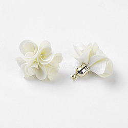 Cloth Pendant Decorations, with Acrylic Findings, Flower, Creamy White, 25~30x28~35mm, Hole: 2mm(FIND-P026-D12-1)