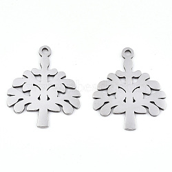 201 Stainless Steel Pendants, Laser Cut, Tree of Life, Stainless Steel Color, 23.5x19.5x0.9mm, Hole: 1.6mm(STAS-S081-022)