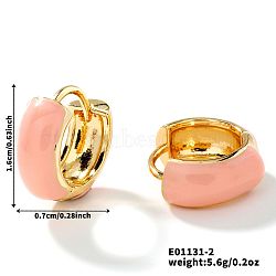 Brass Enamel Hoop Earrings, Fashionable and High-end European and American Style, Golden, Pink, 16x7mm(CM4062-2)