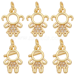 10Pcs 2 Styles Brass Micro Pave Cubic Zirconia Charms, with Jump Ring, Human, Real 18K Gold Plated, 14x9~10.5x2mm, 5pcs/style(KK-GA0001-55)