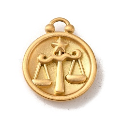 304 Stainless Steel Pendants, Flat Round with Constellations Charm, Matte Gold Color, Libra, 20.5x17x3mm, Hole: 2.5x2mm(STAS-L022-306MG-07)