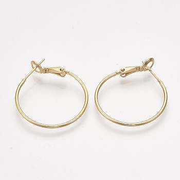 Brass Hoop Earrings, Real 18K Gold Plated, 20 Gauge, 30x25x1.5mm, Pin: 0.8mm