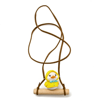 Cute Plastic Swinging Turban Duck Pendant Decorations, for Car Interiors Hanging Ornaments, Yellow, 300mm, pendant: 44x60x27mm